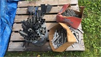 Pallet of misc- tent stakes, and fireplace shovels