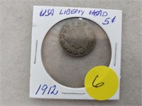 1912 USA Liberty head 5 cent coin