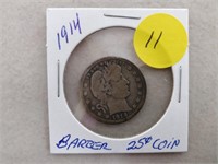1914 USA "Barber" 25 cent coin