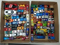 2 trays of Hot Wheels etc cars and trucks