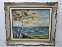 framed and signed oil painting of country scene