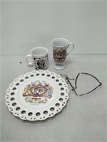 royalty plate, cups, display hanger