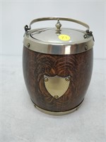 wood cedar ice bucket barrel metal trim
