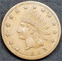 1863 Civil War Token: Indian Head/Crossed Cannons