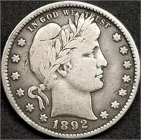 1892-P Barber Silver Quarter Nice