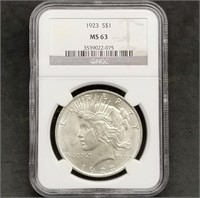 1923 Silver Peace Dollar NGC MS63 Slab