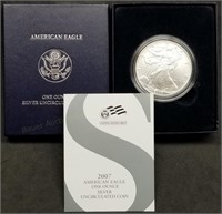 2007-W 1oz Burnished Silver Eagle w/Box & COA