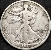 1917-D Obv Walking Liberty Silver Half Dollar
