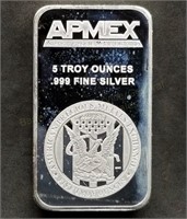 5 Troy Oz .999 Fine Silver APMEX Bar