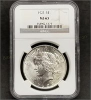 1923 Silver Peace Dollar NGC MS63 Slab