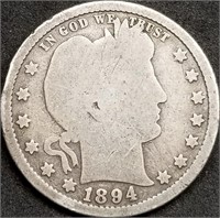 1894-S Barber Silver Quarter