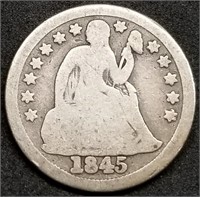 1845 Seated Liberty Silver Dime