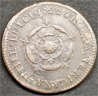 1722 Rosa Americana Colonial Copper Penny