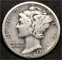 1921-D Mercury Silver Dime, Key Date
