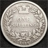 1874 Great Britain Victoria Silver Shilling