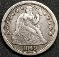 1849 Seated Liberty Silver Dime, Higher Grade