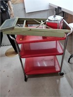 Metal cart, step ladder and ice bucket