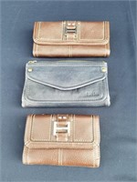 Lot Of 3 Leather Fossil Designor Wallets