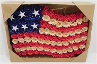 * Wood Flower Wreath - Red, White & Blue, New