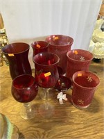 Red vases and candle sticks