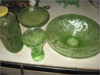 Green Depression Glass pieces