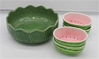 Bordallo Pinheiro Leaf Bowl & 4 Watermellon Bowls