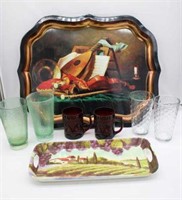 2 Serving Trays & Misc. Glasses