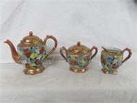 3PC JAPANESE KUTANI TEAPOT, CREAMER AND SUGAR