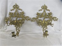 PAIR ORNATE BRASS WALL SCONCES 16.5"T