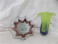 2PC ART GLASS - VASE AND BOWL 8"T