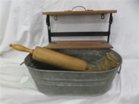4PC ROLLING PIN, HORN, GALVANIZED PAN AND PAPER
