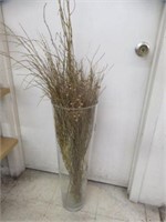 TALL GLASS VASE WITH GOLD STICKS
