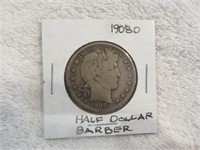 1908-D BARBER SILVER HALF DOLLAR