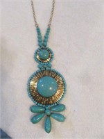 TURQUOISE AND GOLD COLORED DOUBLE PENDANT