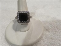 STERLING SILVER CZ AND ONYX RING SZ 8