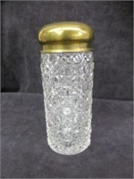 VINTAGE CRYSTAL SHAKER WITH BRASS TRIM 6.25"T