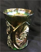 Small carnival glass cup apx 4" tall