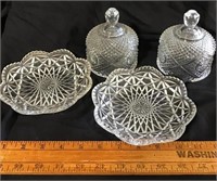 Avon glass desert serving trays with tall covers
