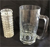 Pressed glass large mug & cylinder vase