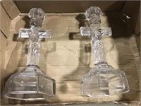 Pair of glass cross candle holders