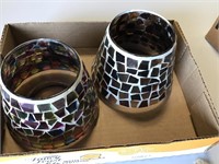Pair mosaic glass candle shades