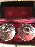 Pair of heavy large crystal ball candle holders