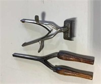 Antique hair clippers and fire curling iron