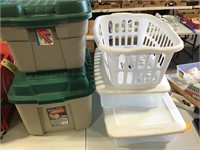4 storage containers & laundry basket