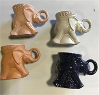4 Frankoma elephant mugs 1989 1980 1991 & 1985