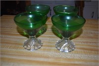 set of 4 small green glasses