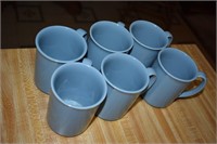 6 blue mugs