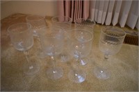 7 pc wine glasses leaf pattern