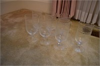 7 pc. tall glasses with leaf patten