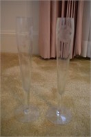 2 etched glass vases